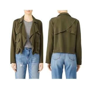 Splendid Tencel Drape Front Open Jacket Blazer S Small Utility Military Army